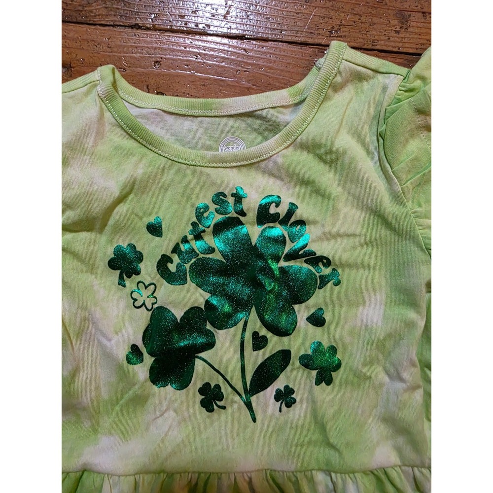 Wonder Nation Toddler Girls Lime Green Tie Dye Ruffle Long Sleeve Dress 3T